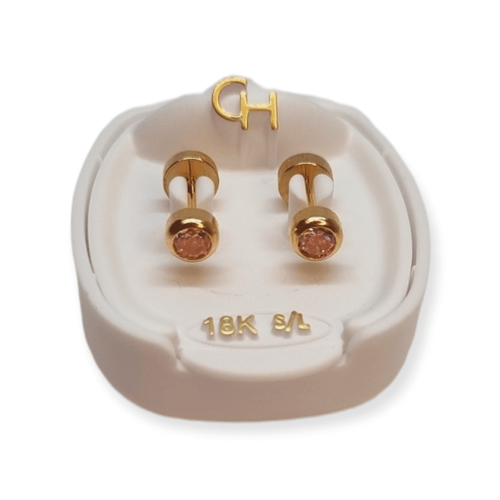 Aros Abridores Oro 18k Cabuchon con Circonio Rosa 779300 - 100d