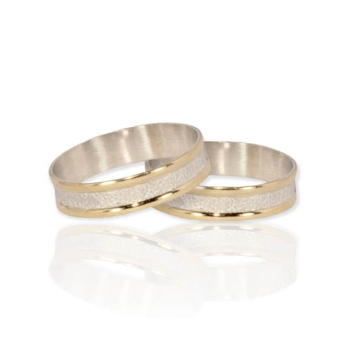 Par de alianzas plata y oro duble - satinadas