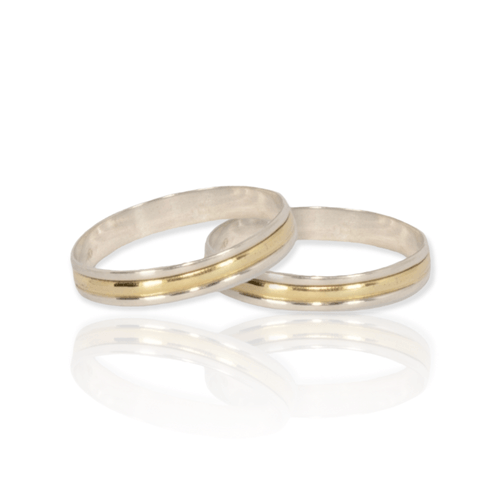 Alianzas De Compromiso- Plata Combinada En Oro duble- 4 Mm Ancho