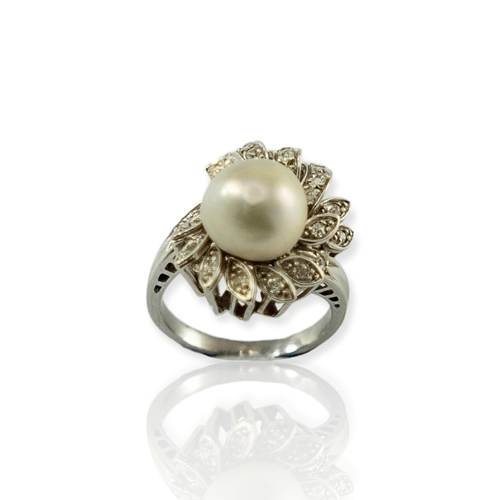 Anillo Oro 18k - Perla Y Brillantes - 7,9 Grs. - An209