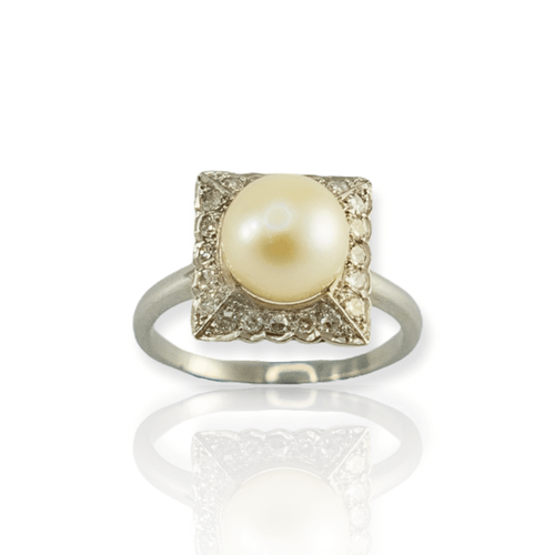 Anillo oro blanco 18k con brillantes y perla - Mujer- An387- 5,9grs