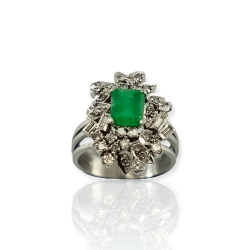 Anillo Oro 18k - Esmeralda Y Brillantes - 10,6 Grs An208