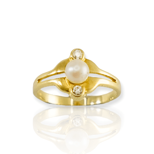 Anillo Oro 18k- Perla Y Brillantes - 3,2 Grs - An60