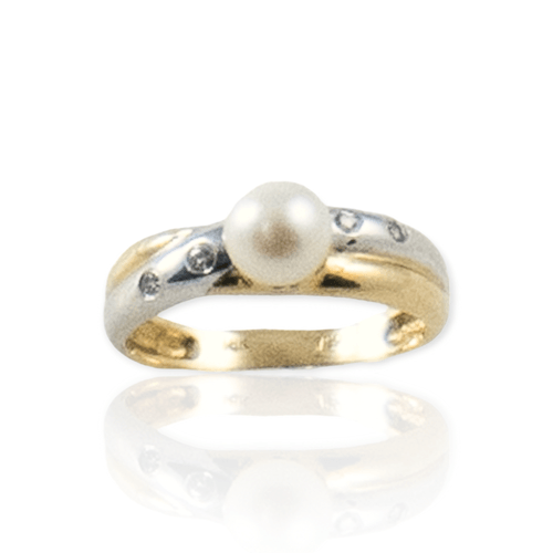 Anillo Oro 18k- Brillantes Y Perla - 3,1 Grs - An64