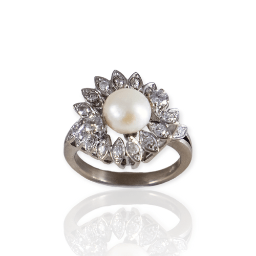 Anillo Importante oro 18k con brillantes y perla - Mujer- An418- 8,7grs