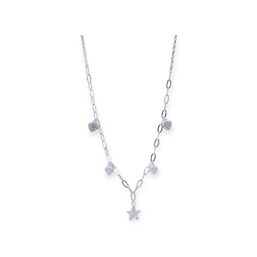 Cadena Plata 925 corazones y estrella - Fr393-34d