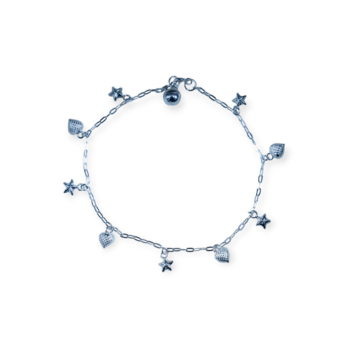 Tobillera Plata 925 con corazones y estrellas Kl294 - 50d