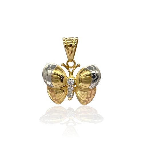 Dije oro 18k Mariposa tricolor con circones - Di183 - 1,6gr