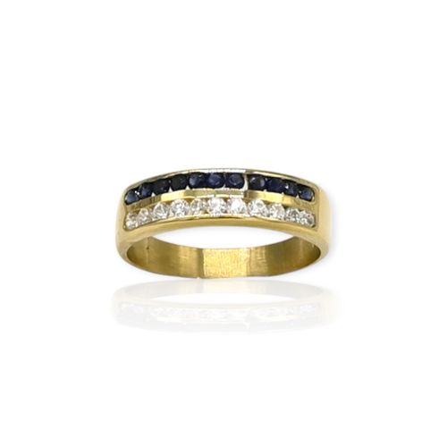 Anillo oro amarillo 18k doble medio sin fin con circones - An552 - 5g