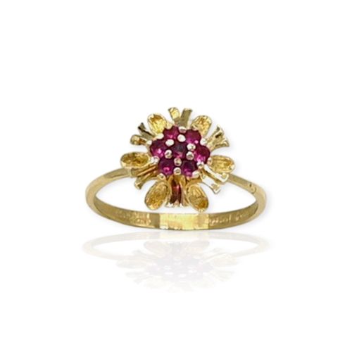 Anillo oro amarillo 18k roseta con rubí - An556 - 3g